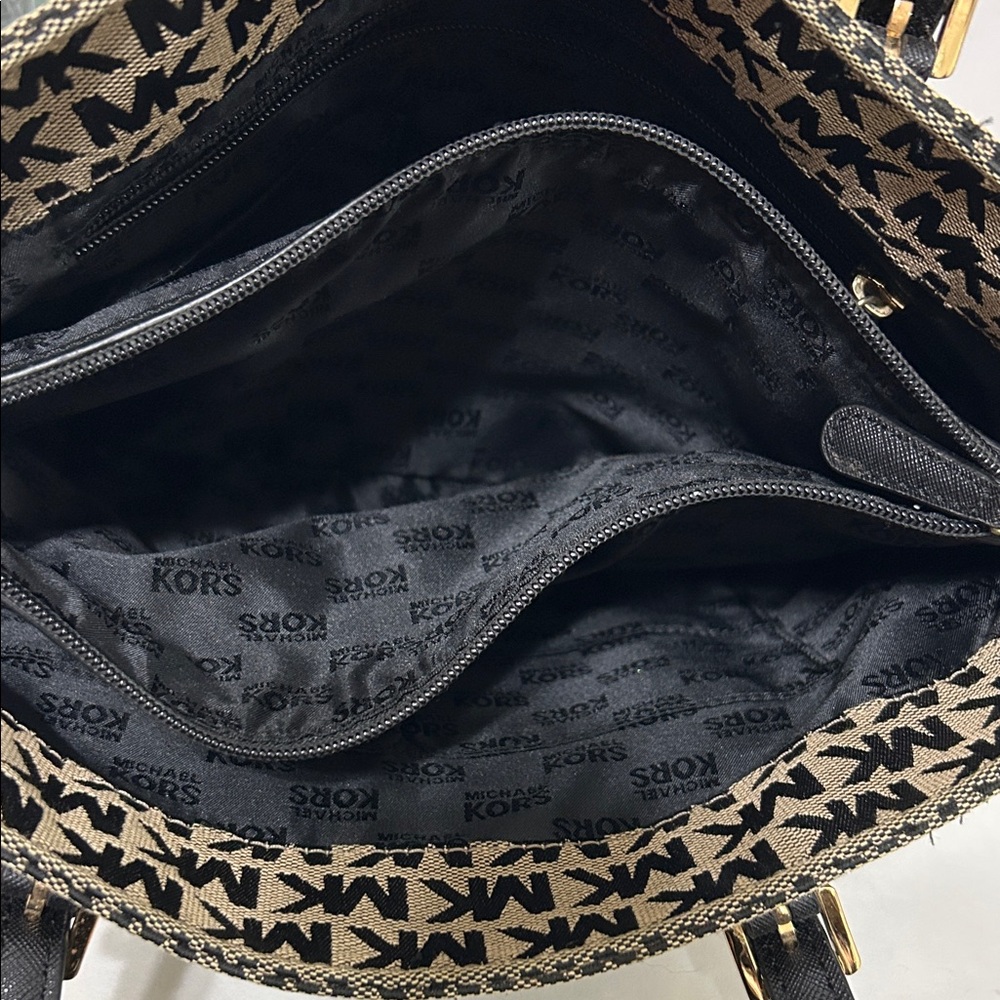 Michael Kors Black and Brown MK Logo Tote with Front Pocket - Picture 5 of 12